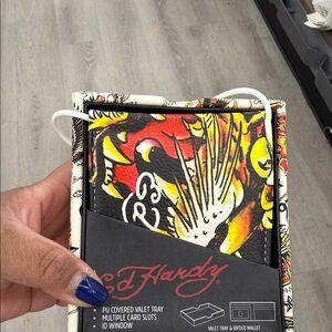 Ed Hardy Black and Yellow Graphic Wallet